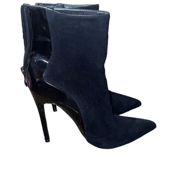 Women's Black Suede and Patent Leather Pointed Toe Booties Size 7 - Picture 4 of 5